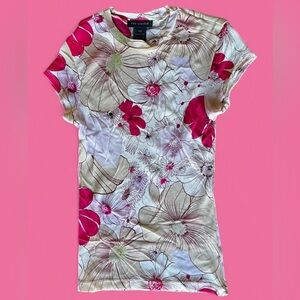 Vintage Y2K The Limited Sheer Floral Long Lean Fit Cap Sleeve Crewneck Top